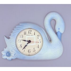 Vintage Burwood 60s Plastic Blue Swan Wall Clock Bathroom Kitchen